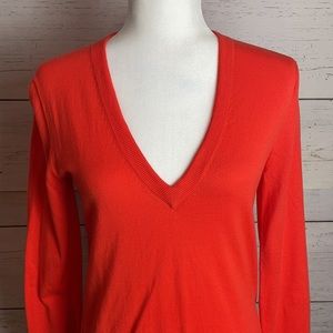 J Crew Orange V Neck Lightweight Sweater Size Small
